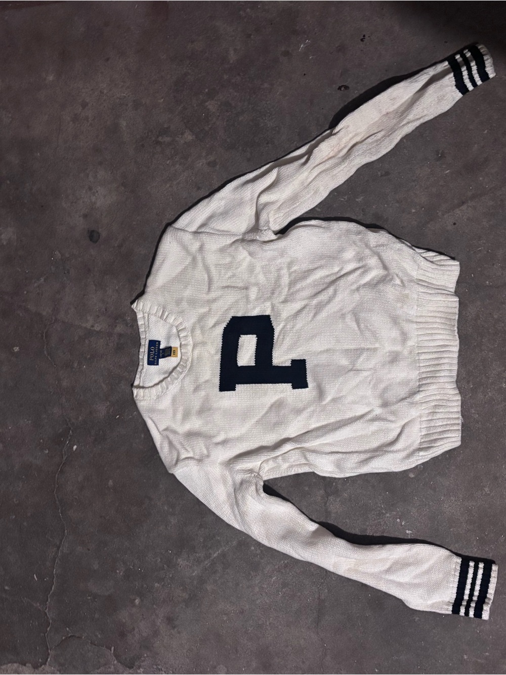 Polo by Ralph Lauren White Knit Sweater with Blue Label